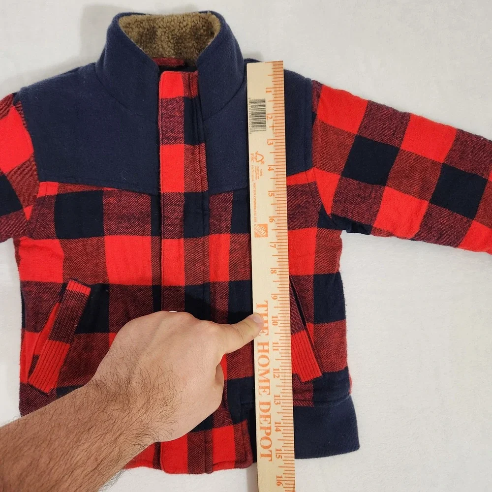 OshKosh B'gosh Kids 4T Buffalo Plaid Sherpa Collar Fleece Lined Jacket Red Navy
